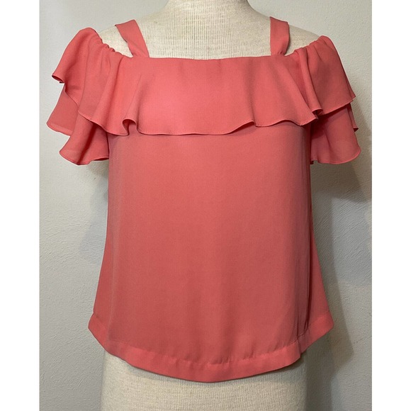 J CREW Women’s 2 Polyester Off Shoulder Sleeves Blouse Coral - Picture 2 of 7